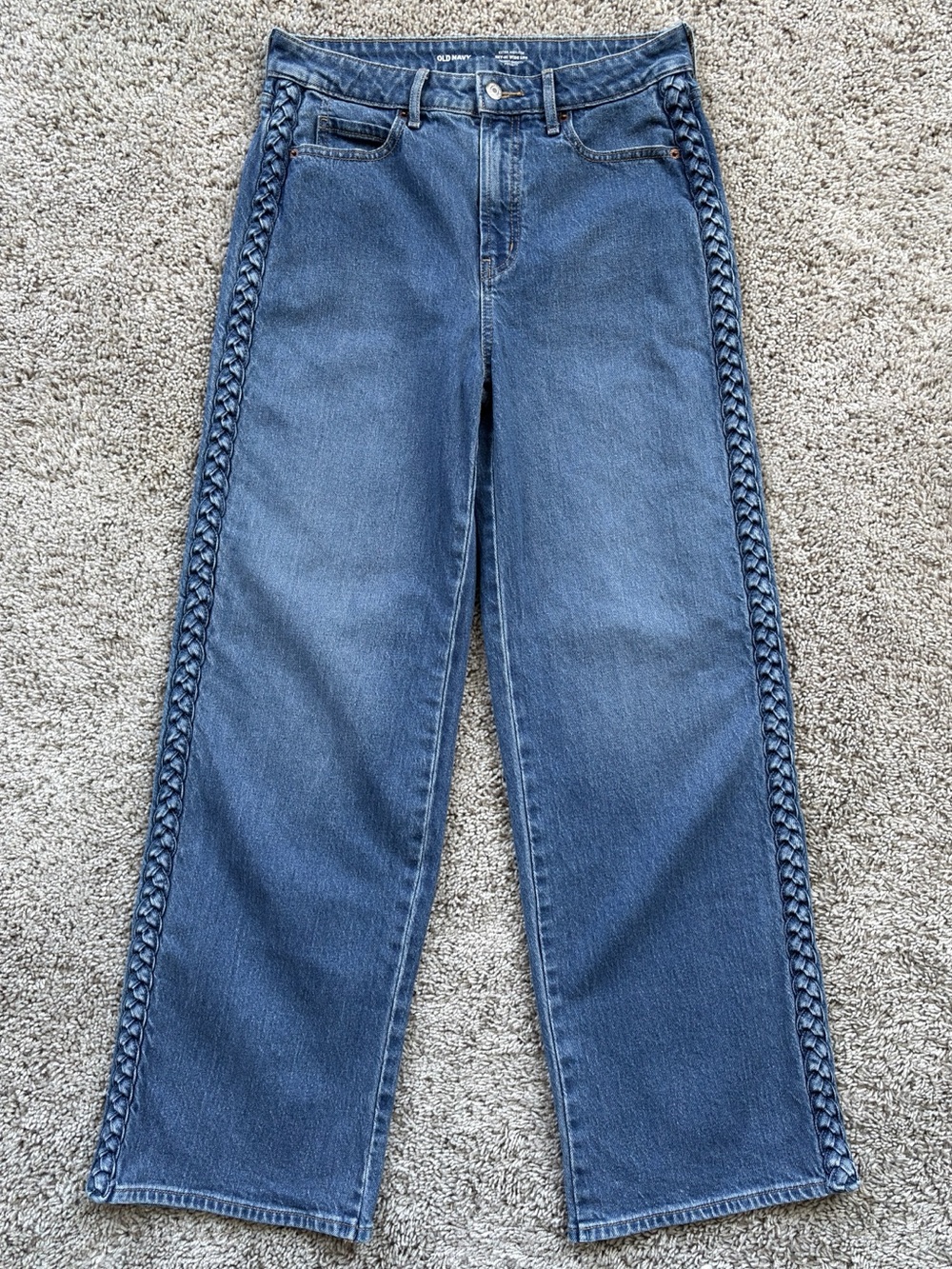 Old Navy Extra-High Waisted Braided Wide-Leg Jeans Medium Wash NWOT - Picture 3 of 12
